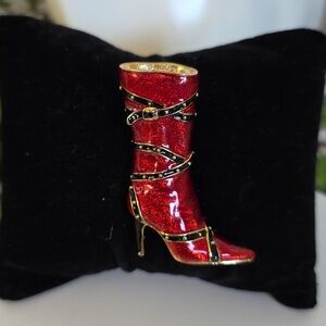 Hot! Enamel Red Stiletto Boot with Black Straps